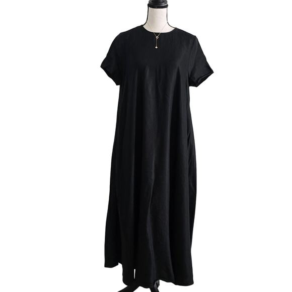 Women’s Black Maxi Shirt Dress Flare Drape S Minimalist Lagenlook Boho Elegant - Picture 1 of 8